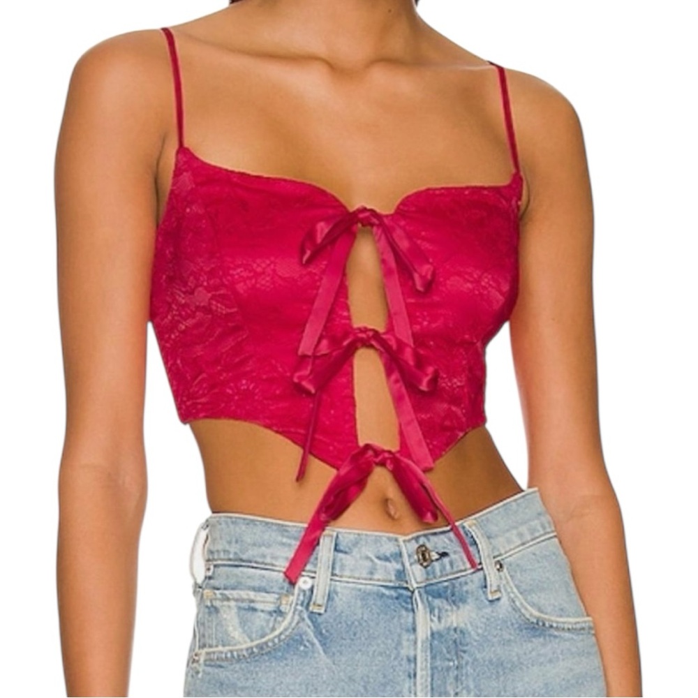 Majorelle Angelique Bustier Top in Paradise Pink size XS Lace Bow Front Closure
